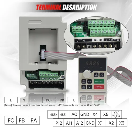 Vista 5 de Inversor VFD de 2.2KW 220V 11A 3HP Unidad de frecuencia variable 2200W husillo Control del motor Convertidor VSD 0-1000Hz con cable de extensión