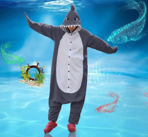 Vista 4 de WOTOGOLD pijamas disfraz en forma de tiburón para adulto, ideal para Cosplay