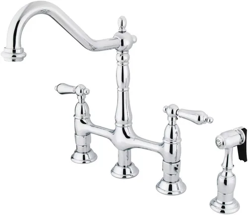 Vista 15 de Kingston Brass KS1273ALBS Heritage - Grifo de puente de cocina de 8 pulgadas con rociador de latón, latón antiguo