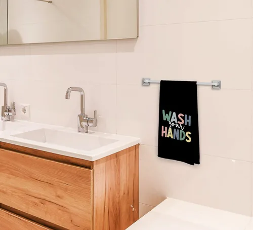 Vista 5 de Decoración de baño para niños, toallas y accesorios, decoración de cocina para niños pequeños, lávate las manos, toallas de cocina negras bohemias