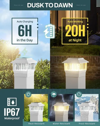 Vista 5 de 50 Lumen Luces Solares para Postes, 3 Modos Luces para Deck al Aire Libre, Valla, Tapa de Poste - 4x4 3.5x3.5 4.5x4.5 o 5.5x5.5, Luces LED