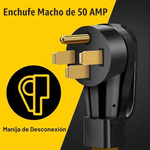 Vista 3 de Cable de extensión de 50 amperios para RV/EV, 4 clavijas NEMA 14-50P a 14-50R 50F/50M cable para caravanas remolques, Tesla modelo 3-S-X-Y, STW