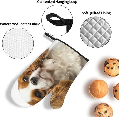Vista 5 de Cavalier King Charles Spaniel - Juego de 4 manoplas para horno y ollas para perros, resistentes al calor, con capa interior de algodón