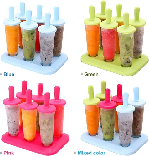 Vista 3 de 6 moldes para paletas de hielo, moldes de paletas con palos, para paletas de helado de bricolaje (azul, largo)