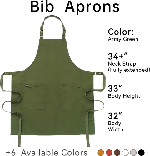 Vista 6 de Delantales de chef para hombres y mujeres con bolsillos grandes, delantal de lona, impermeable, profesional, con 2 bolsillos, 4251 GB