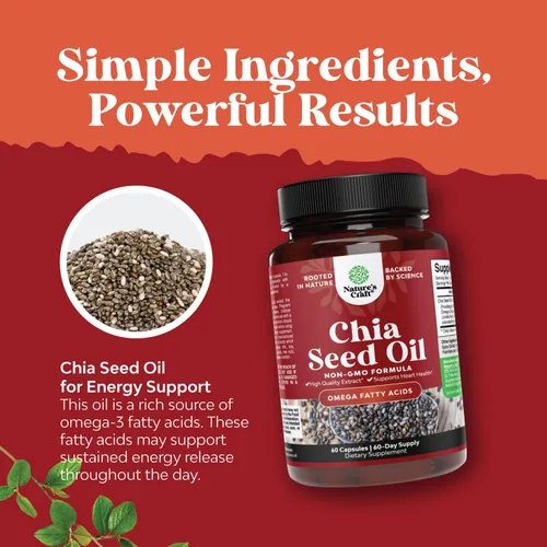 Vista 3 de Pure Chia Extracto de Semilla Cápsulas - Potente Suplemento para el Sueño - Salud de la Piel y el Cabello - Vitaminas Omega 3 Ácidos Grasos Fibra