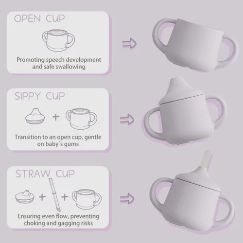 Vista 2 de Moonkie Vasos pequeños para bebés Taza abierta de silicona para bebés + taza para bebés Juego de tazas de entrenamiento para bebés de 4 meses