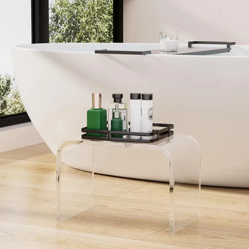 Vista 9 de uyoyous Banco de ducha y taburete de acrílico de 13 pulgadas, capacidad de 250 libras, asiento de baño impermeable, taburete de plástico