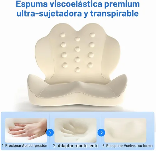 Vista 5 de Cojín de asiento de espuma viscoelástica con soporte lumbar para alivio del dolor de ciática y coxis, silla de oficina, silla de ruedas, asiento