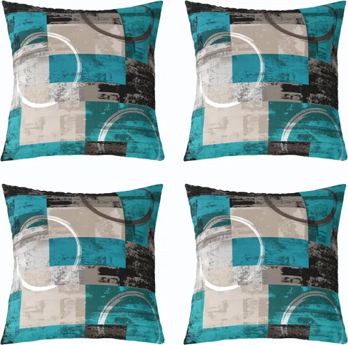 Vista 12 de Erosebridal Paquete de 4 fundas de almohada con diseño de círculos circulares y retro, color verde azulado degradado, fundas de cojín redondas Multi