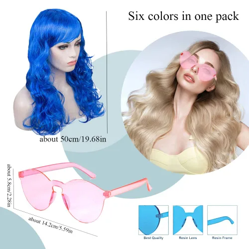 Vista 6 de DIYI Pelucas largas y coloridas, paquete de 6 pelucas onduladas para fiesta, pelucas de color rizado para mujeres, despedidas de soltera