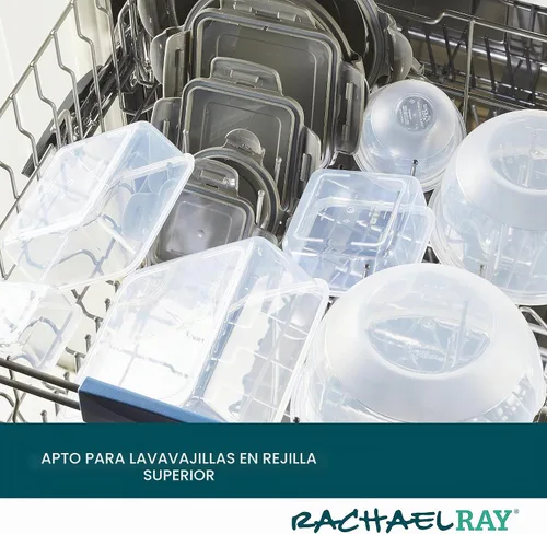Vista 7 de Rachael Ray Juego de contenedores de almacenamiento de alimentos a prueba de fugas, 10 piezas, transparentes con tapas grises Transparente con tapas