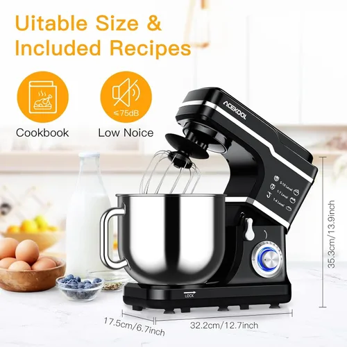 Vista 7 de Batidora de pie de 7.5QT, mezclador eléctrico de cocina de cabeza Negro