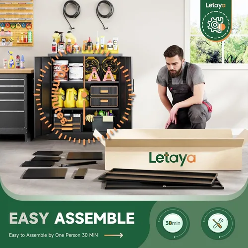 Vista 9 de Letaya Armarios de Almacenamiento de Metal con Cerradura, Pequeños Armarios de Acero con 2 Puertas y Estantes Ajustables para Hogar, Oficina, Negro