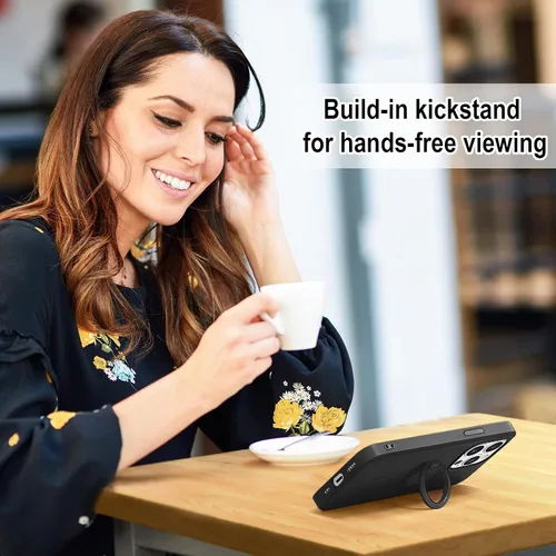 Vista 6 de Hython Funda para iPhone 13 Pro con soporte de anillo [soporte de anillo giratorio de 360° con soporte magnético] [forro de microfibra suave] Funda