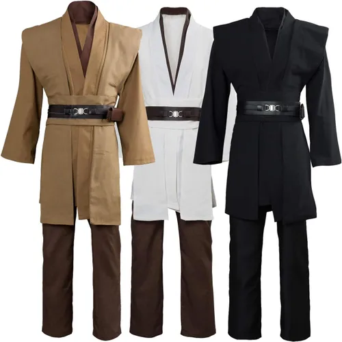 Vista 7 de Disfraz de túnica para hombre, túnica con capucha para cosplay, conjunto completo de disfraz de Halloween Blanco