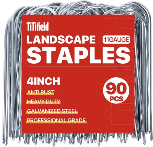 Vista 9 de Estacas de jardín en forma de U, 50 paquetes de estacas de riego de calibre 11 de 4 pulgadas, grapas galvanizadas resistentes para tubos, césped