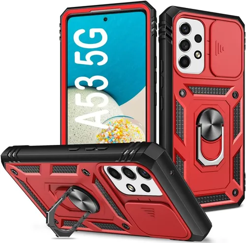 Vista 47 de PASNEW Funda militar para iPhone 13 Pro Max, cubierta de cámara deslizante y soporte de anillo de metal de 360°, carcasa rígida multicapa resistente