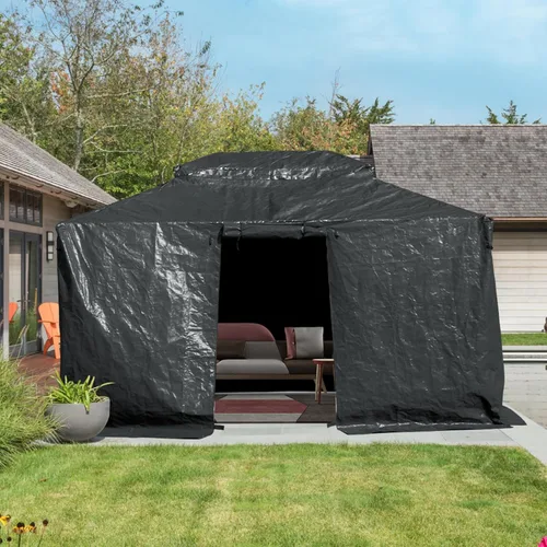 Vista 20 de Domi 2,44 m x 2,44 m Funda Universal de Invierno para Cenadores con Techo Rígido, Cubierta Exterior Impermeable con Paredes Laterales y Ventanas