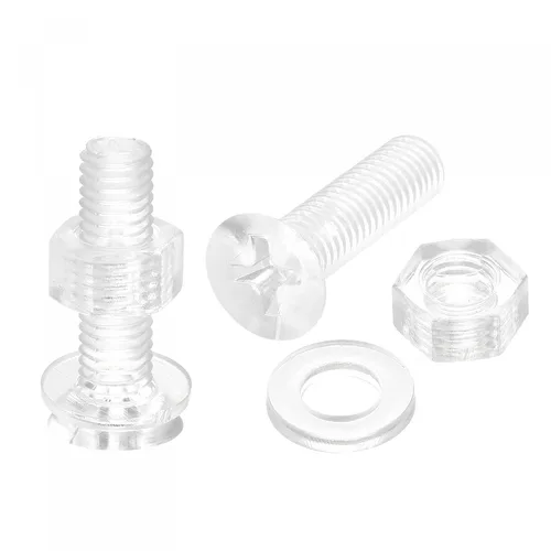 Vista 7 de uxcell Tornillos de máquina Phillips de plástico M3 x 0.472 in con tuercas y arandelas planas, pernos de máquina de cabeza plana de PC