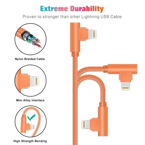 Vista 5 de Cargador de iPhone de 90 grados, cable Lightning USB certificado MFi
