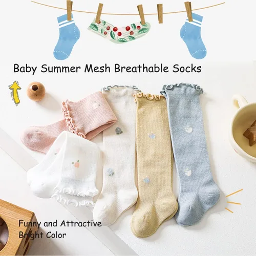 Vista 2 de ZURLEFY Nuevos calcetines de malla de verano para bebés, niños y niñas pequeñas, calcetines para recién nacidos, accesorios esenciales para bebés