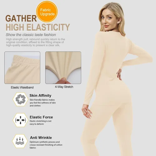 Vista 4 de MeetHoo Ropa interior térmica para mujer, conjunto de compresión de capa base cálida para invierno, forro polar, pantalones largos para correr