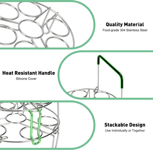 Vista 2 de Salvamanteles apilables de acero inoxidable con asas largas de silicona resistentes al calor, accesorios de olla instantánea compatibles con olla a