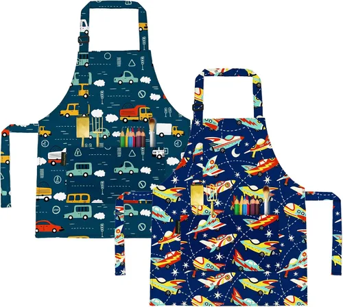Vista 8 de Delantales de Cocina para Niños BeeGreen con Correa Ajustable Delantales de Cocina con Bolsillo Delantero para Niños Pequeños Pintura Hornear Artista