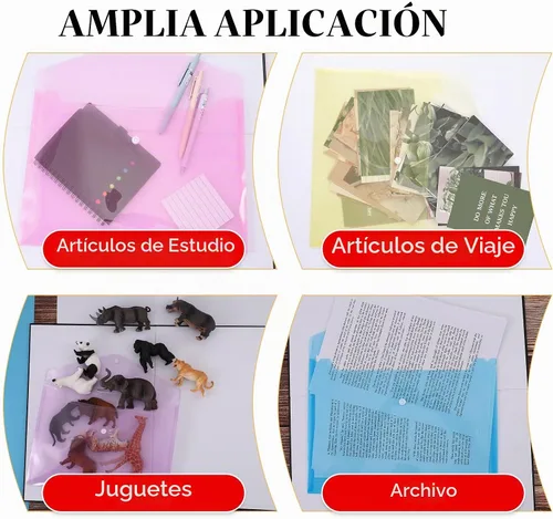 Vista 7 de 30 sobres de plástico, sobres de polietileno con cierre de botón a presión, carpetas de documentos transparentes, sobres de archivo tamaño carta A4