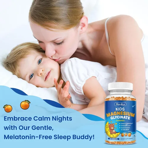 Vista 6 de Gomitas de magnesio para niños, con L-teanina, omega-3, vitamina B6, D3, zinc, gomitas de glicinato de magnesio para niños, para dormir, relajación