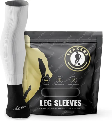 Vista 2 de Tekkerz Manga de pierna de más de 20 variaciones de color compatible con calcetines de agarre para fútbol, fútbol, hockey, rugby