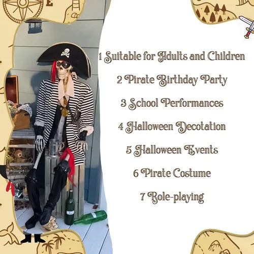 Vista 7 de M&G House Sombreros de pirata de Halloween Caribbean Black Pirate Cap Pirata Accesorios Divertidos Sombrero de Fiesta Disfraz Adulto Niño