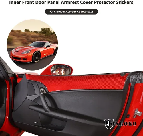 Vista 4 de 2 piezas de fibra de carbono para panel de puerta delantera interior reposabrazos decoración interior para Chevrolet Corvette C6 2005-2013 panel