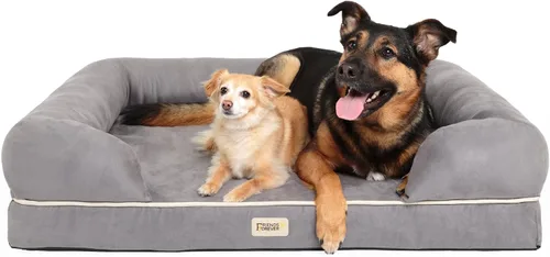 Vista 18 de Friends Forever - Cama ortopédica para perros medianos, cama de espuma viscoelástica impermeable para perros M con funda extraíble y lavable, gris