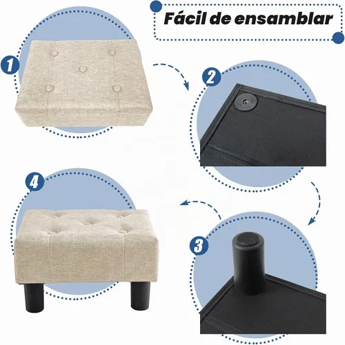 Vista 5 de BRIAN & DANY Taburete pequeño para pies, taburetes de lino con patas, reposapiés pequeño estable para sala de estar, beige