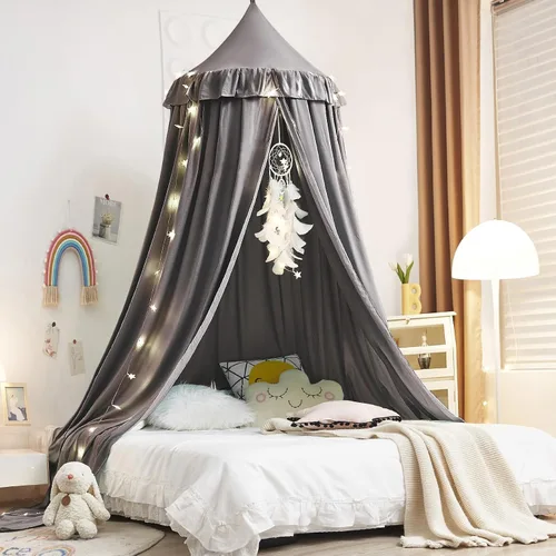 Vista 9 de Kertnic - Toldo decorativo para cama de niños, carpa de algodón suave para decoración de habitación de niñas, castillo de princesa de ensueño Verde
