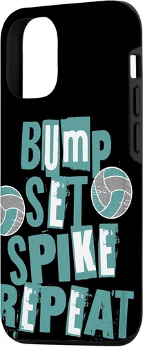 Vista 2 de iPhone 15 Parents Girls Volleyball Bump Set Spike Repeat Teal & Gray Case