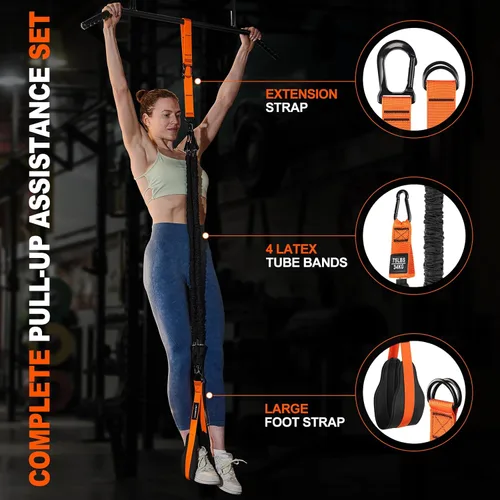 Vista 2 de Pull Up Assistance Bands Set - 4 Heavy Duty Resistance Bands 300lbs, Adjustable Weight/Size with Footrest for Home Gym Strength Training
