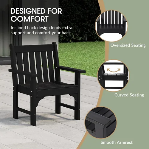 Vista 7 de WestinTrends Malibu Outdoor Patio HDPE Adirondack Silla de comedor para patio, color negro