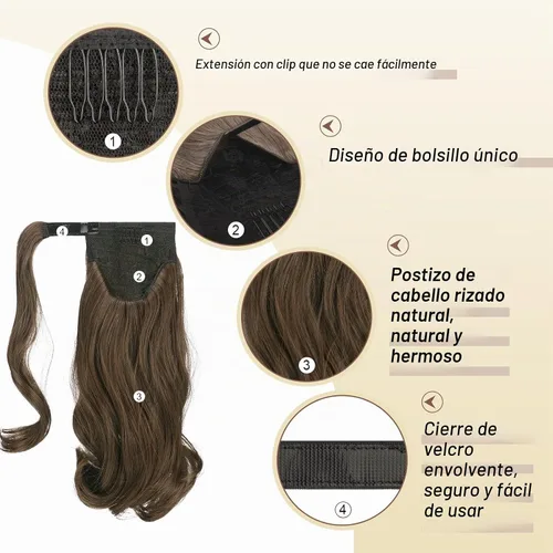 Vista 4 de SOFEIYAN Extensión de cola de caballo rizada de 15 pulgadas, resistente al calor, sintética, natural, ondulada, extensión de cabello con clip
