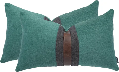 Vista 20 de Juego de 2 fundas de almohadas decorativas de cuero, decoración de exteriores, lino con parches, almohadas de cuero sintético marrón, funda
