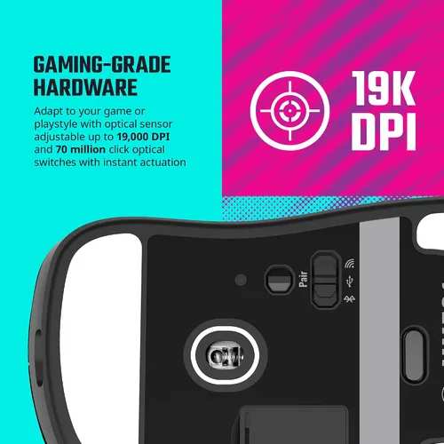 Vista 4 de Cooler Master MM731 - Ratón inalámbrico para juegos negro, ajustable de 19,000 DPI, palma, agarre de garra, 2.4 GHzBluetooth, sensor óptico PixArt