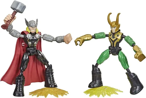 Vista 2 de Marvel Avengers Bend and Flex Thor Vs. Loki - Figura de acción de figuras flexibles de 6 pulgadas, incluye 2 accesorios, a partir de 4 años