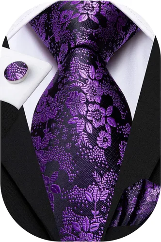 Vista 318 de Hi-Tie Corbata clásica de cachemira para hombre con pañuelo y gemelos a cuadros