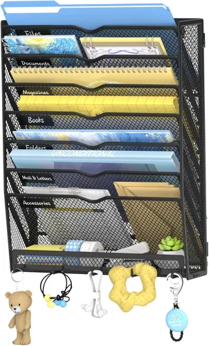 Vista 12 de SUPEASY Organizador de archivos de pared de 10 niveles con ganchos Negro