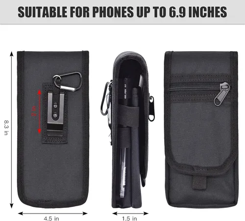 Vista 2 de Funda doble para teléfono, bolsa grande para teléfono inteligente, bolsa de herramientas con clip para cinturón, soporte táctico multiusos para Negro