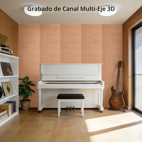 Vista 2 de 6 paneles acústicos de pared, 23.6 x 23.6 pulgadas, paneles autoadhesivos de absorción de sonido, impresión de patrón de madera, panel de pared