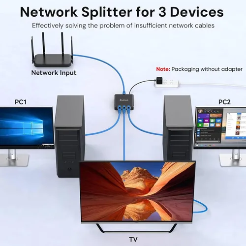 Vista 4 de Divisor de Ethernet 1 a 3 de 1000Mbps, divisor de cable de Internet Dockteck 1 entrada y 3 salidas, interruptor de red de alta velocidad Gigabit