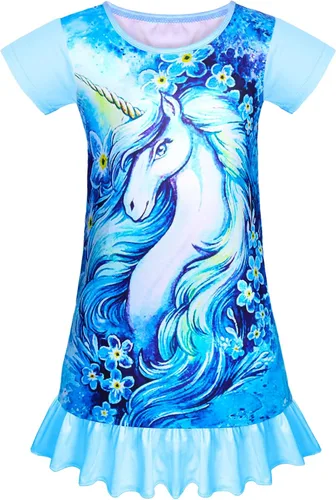 Vista 7 de Camisón de noche para niñas, vestido de noche, unicornio, arcoíris, princesa, pijamas, ropa de dormir, camisón